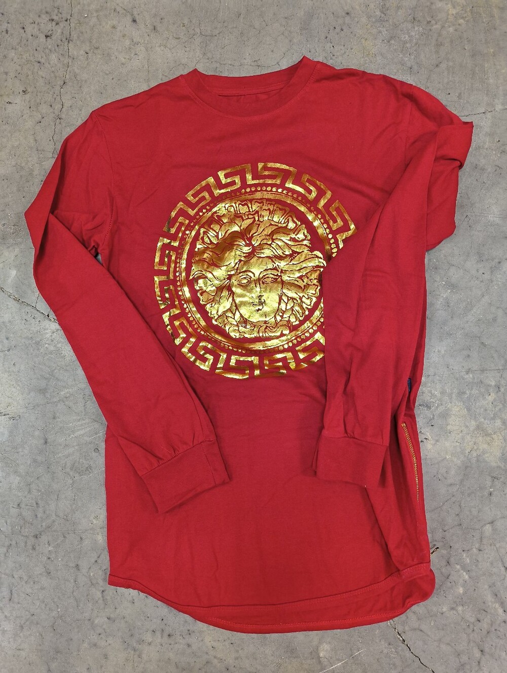 Versace Inspired Long Sleeve Shirt With Partial Zip Side